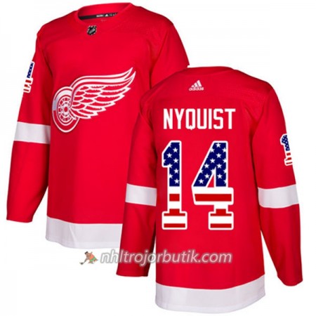 Män Ishockey Detroit Red Wings Tröja Gustav Nyquist 14 Adidas 2017-2018 Röd USA Flag Fashion Authentic
